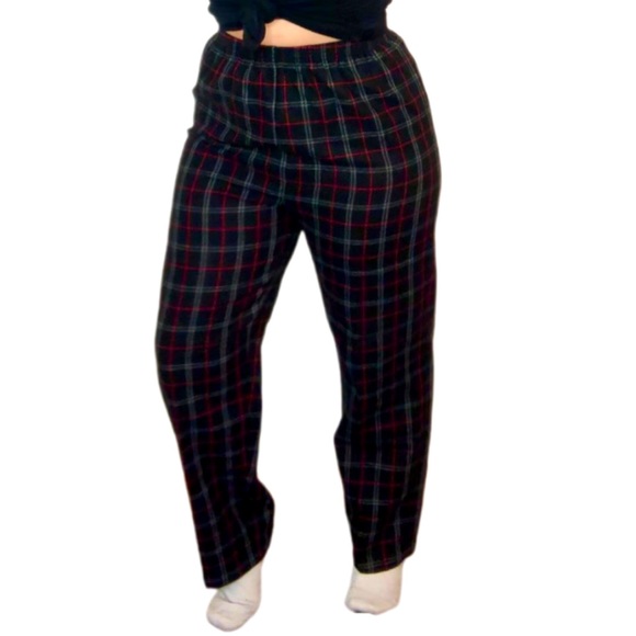 VINTAGE 90s Wool Blend Black Red Grey Plaid Academia Grandpa Pants Size 10/12 - Picture 2 of 10